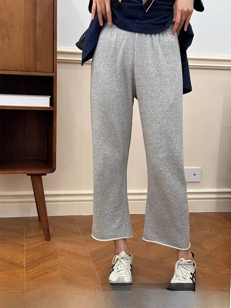 Grey Wide Leg Cotton Pants Women's Spring New Style Nine Points Casual Straight Tube Trousers Comfortable Elastic Waist Design
Grey Wide Leg Cotton Pants Women's Spring New Style Nine Points Casual Straight Tube Trousers Comfortable Elastic Waist Design