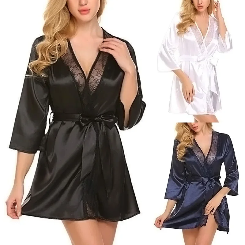 Silk Lace Dress for Women Sleepwear Mini Robe Half Sleeve Lace Bathrobe Sexy Fun Lingerie Nightgown Thongs Nightdress
Silk Lace Dress for Women Sleepwear Mini Robe Half Sleeve Lace Bathrobe Sexy Fun Lingerie Nightgown Thongs Nightdress