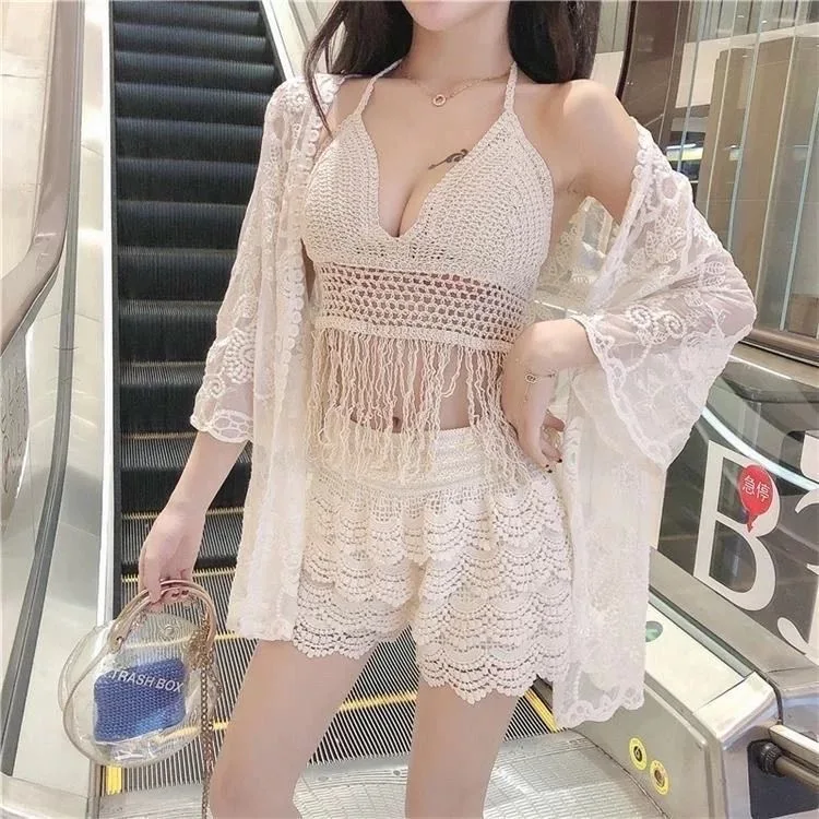 Trendy Lace Crochet Women 3 Pieces Sets Top Bra Shorts Cover Set Lady Bikini Beach Vacation Hollow Out Charming Korean Style Set
Trendy Lace Crochet Women 3 Pieces Sets Top Bra Shorts Cover Set Lady Bikini Beach Vacation Hollow Out Charming Korean Style Set