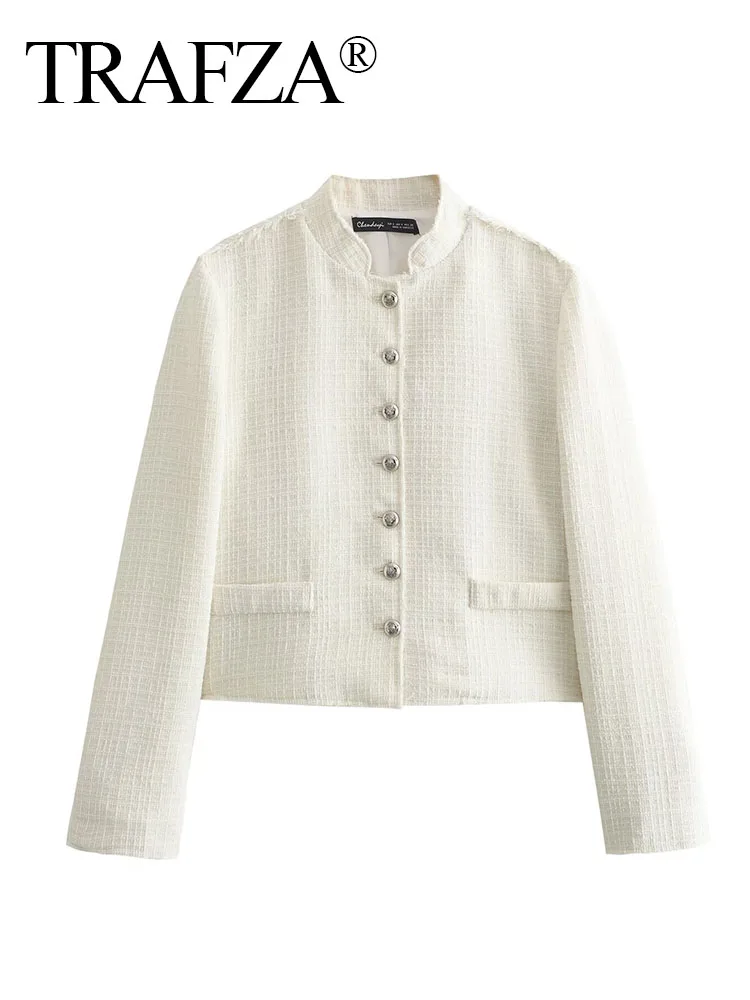 TRAFZA For Spring Women Elegant Burr Edge Texture Cropped Coat Female Single-Breasted Solid Long Sleeve Pocket Outerwear Mujer
TRAFZA For Spring Women Elegant Burr Edge Texture Cropped Coat Female Single-Breasted Solid Long Sleeve Pocket Outerwear Mujer