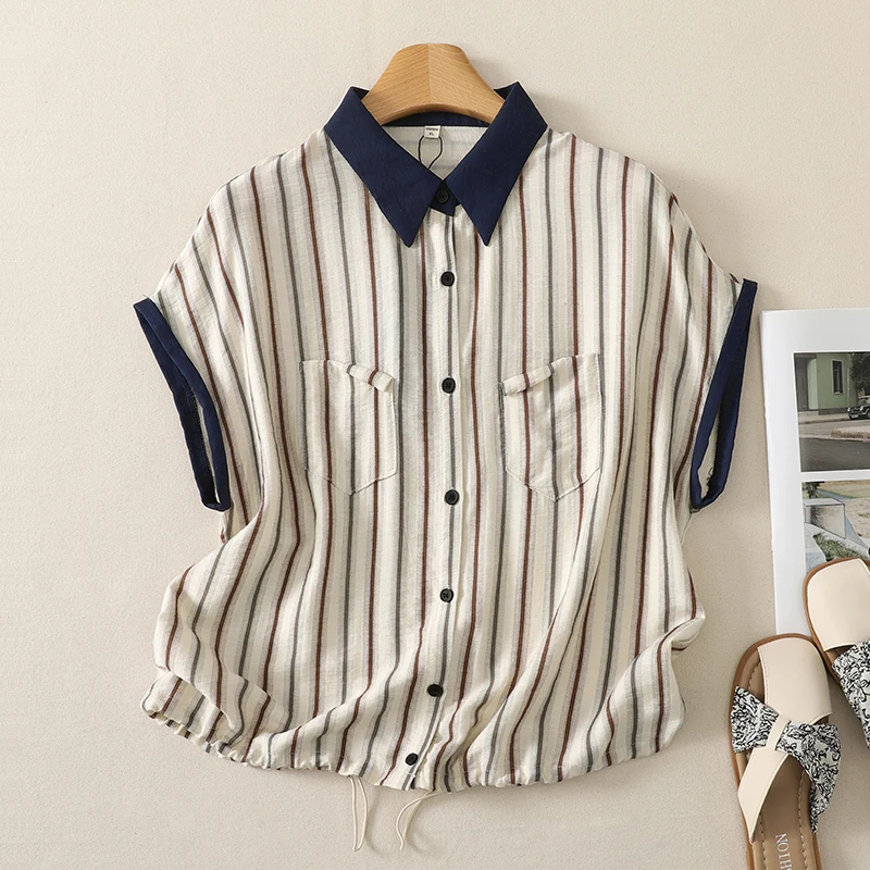 Summer Artistic Striped Print Short Sleeve Women's Shirt Versatile Large Size Mommy Fashion Casual Top Matching All Day Wear
Summer Artistic Striped Print Short Sleeve Women's Shirt Versatile Large Size Mommy Fashion Casual Top Matching All Day Wear