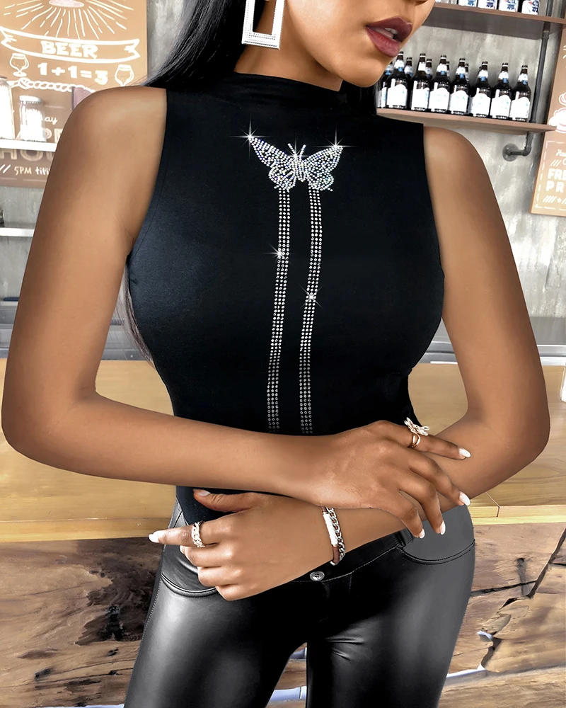 Top Women 2024 Summer Fashion Butterfly Pattern Rhinestone Decor Round Neck Sleeveless Casual Skinny Daily Tank Top
Top Women 2024 Summer Fashion Butterfly Pattern Rhinestone Decor Round Neck Sleeveless Casual Skinny Daily Tank Top