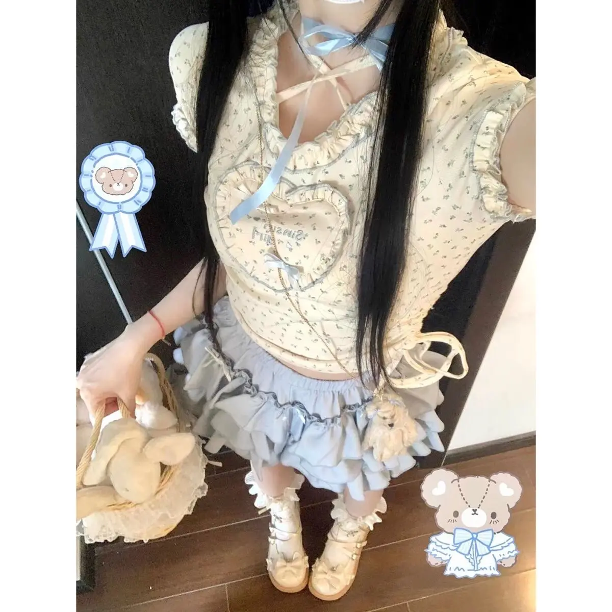Y2k Fashion Summer Kawaii Sweet Two Piece Set Women Strappy Korean Party Skirt Set Female Ruffle Flounce Lolita Cake Skirt Suit
Y2k Fashion Summer Kawaii Sweet Two Piece Set Women Strappy Korean Party Skirt Set Female Ruffle Flounce Lolita Cake Skirt Suit