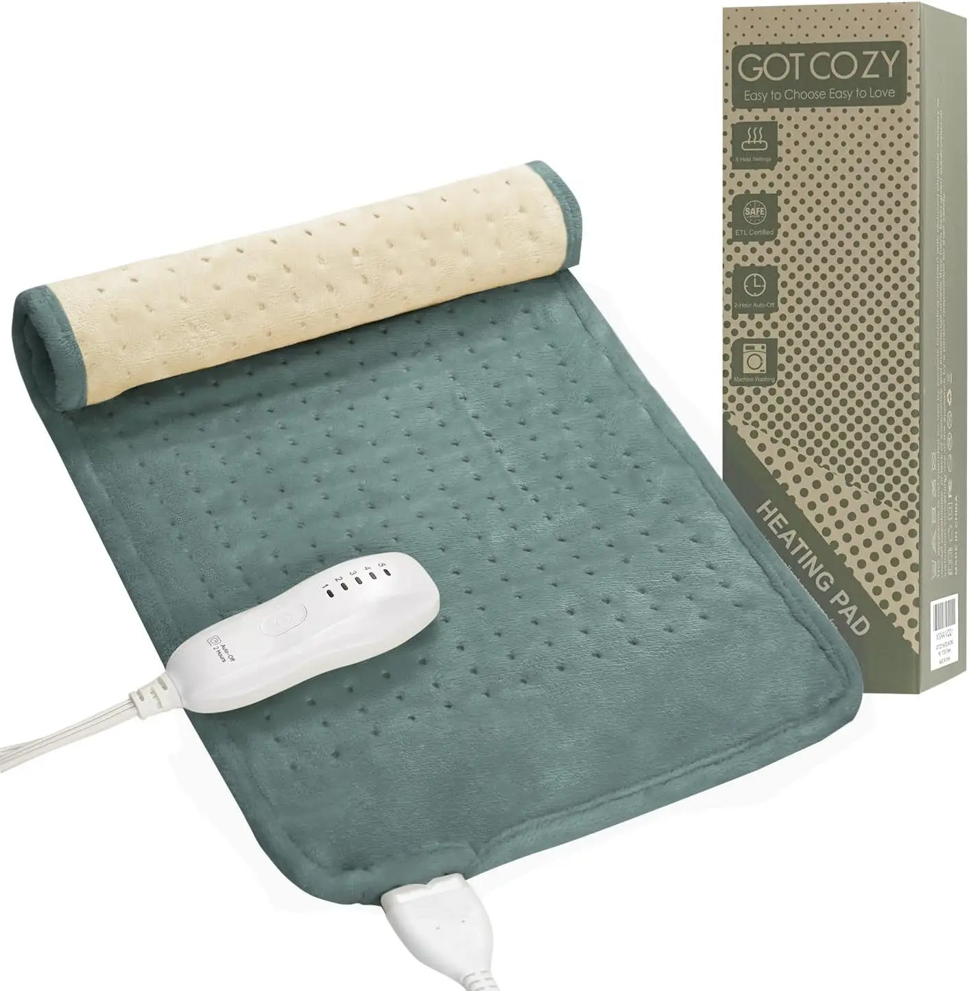 Electric Heating Pad for Back Pain Relief, Neck & Shoulders with 5 Heat Settings and Auto Shut-Off, Green 12x24 Inch
Electric Heating Pad for Back Pain Relief, Neck & Shoulders with 5 Heat Settings and Auto Shut-Off, Green 12x24 Inch