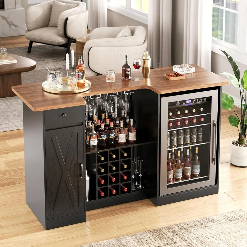 72 U-Shape Home Bar Unit with Wine Rack, Glass Holder, and Power Outlet for Living Room or Basement Pub in Black
72 U-Shape Home Bar Unit with Wine Rack, Glass Holder, and Power Outlet for Living Room or Basement Pub in Black