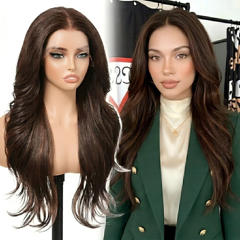 13x4 HD Lace Front Glueless Synthetic Wig, 26 Inch Layered Wavy Dark Brown Hair Wig for Ladies Daily Styling
13x4 HD Lace Front Glueless Synthetic Wig, 26 Inch Layered Wavy Dark Brown Hair Wig for Ladies Daily Styling