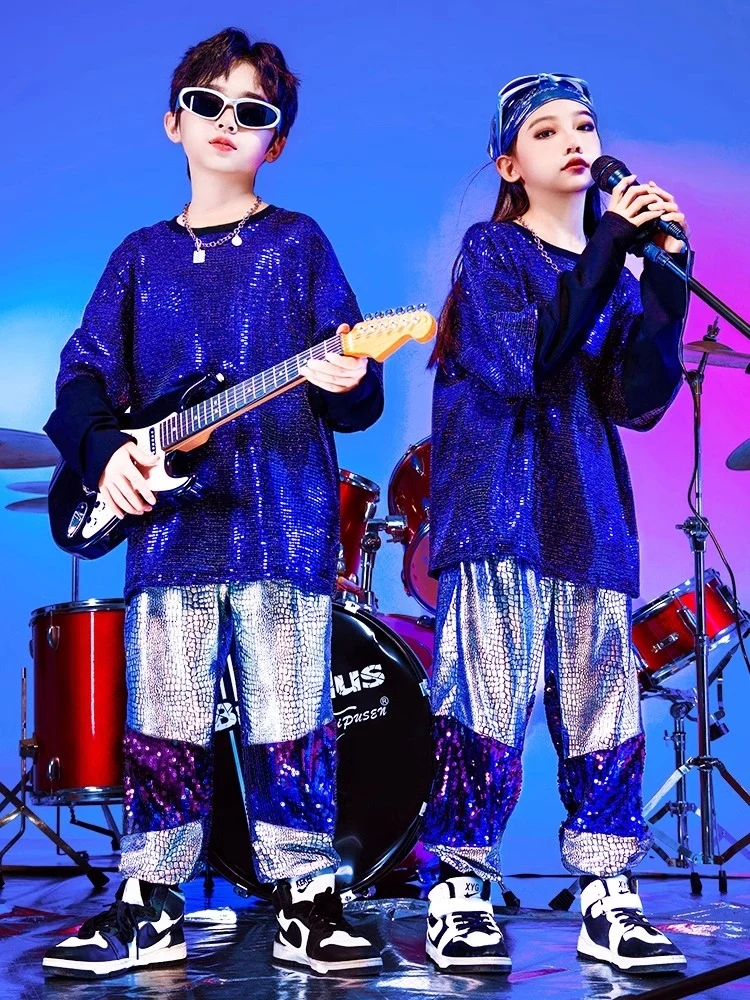 Children'S Street Dance Trendy Cothes Hip-Hop Boys Jazz Dance Drum Performance Costumes Girls Blue Sequin Stage Wear DQS15136
Children'S Street Dance Trendy Cothes Hip-Hop Boys Jazz Dance Drum Performance Costumes Girls Blue Sequin Stage Wear DQS15136