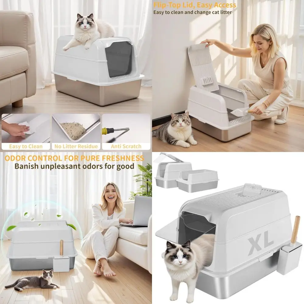 Large Stainless Steel Covered Cat Litter Box with High Sides, Easy Clean, Odor Control (White)
Large Stainless Steel Covered Cat Litter Box with High Sides, Easy Clean, Odor Control (White)