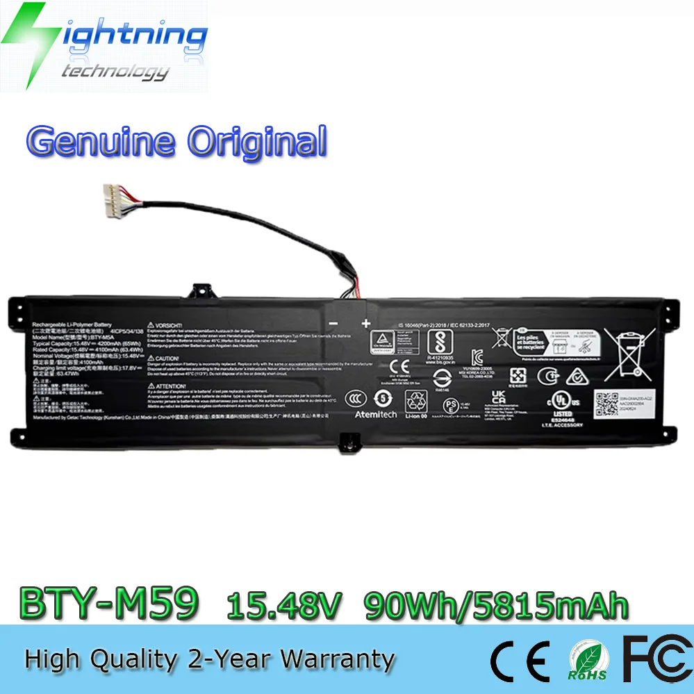 Original BTY-M59 15.48V 90Wh Genuine Battery For MSI Crosshair 16 HX D14VFKG-256TW 17 HX D14V Pulse
Original BTY-M59 15.48V 90Wh Genuine Battery For MSI Crosshair 16 HX D14VFKG-256TW 17 HX D14V Pulse