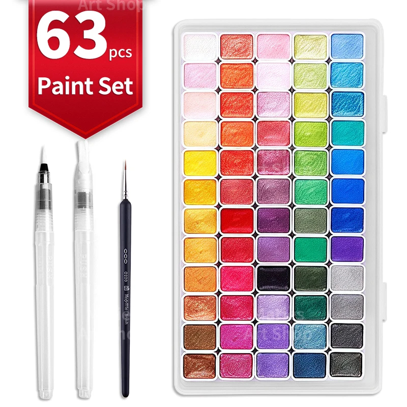 60 Colors Metallic Watercolor Paint Set, Including 3pcs Flat,Point,Fine Tip Paint Brushes for Painting,Writing, for Adult,Artist
60 Colors Metallic Watercolor Paint Set, Including 3pcs Flat,Point,Fine Tip Paint Brushes for Painting,Writing, for Adult,Artist