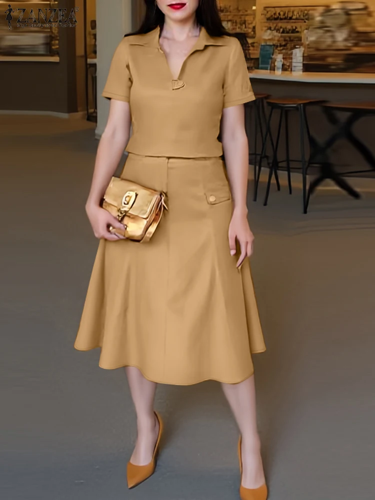ZANZEA Short Sleeve Lapel Tops Midi Skirts Skirt Sets Solid Color 2025 Summer Commute Women Suits Elegant Fashion 2PCS Outfits
ZANZEA Short Sleeve Lapel Tops Midi Skirts Skirt Sets Solid Color 2025 Summer Commute Women Suits Elegant Fashion 2PCS Outfits