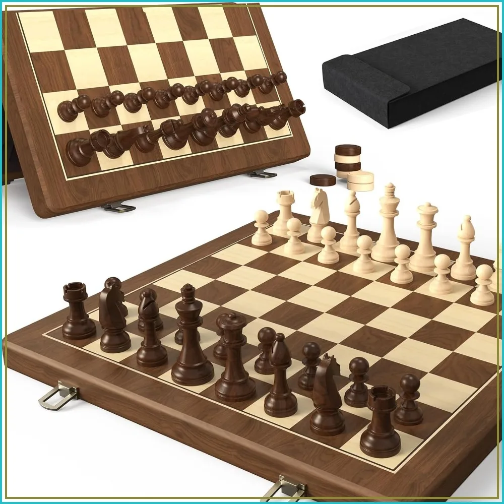 Premium Natural Walnut 15" Magnetic Wooden Folding Chess & Checkers Set - 2 in 1 Board Game with 3" King Staunton Pieces, 2 Extra Queens, Checkers, Dust-Proof Storage Bag
Premium Natural Walnut 15" Magnetic Wooden Folding Chess & Checkers Set - 2 in 1 Board Game with 3" King Staunton Pieces, 2 Extra Queens, Checkers, Dust-Proof Storage Bag
