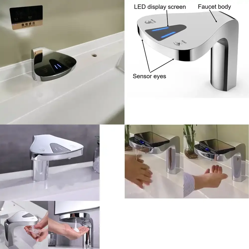 High End Automatic Dual Function Basin Mixer Faucet with LED Display Screen and Refillable Bottle Soap Dispenser Chrome
High End Automatic Dual Function Basin Mixer Faucet with LED Display Screen and Refillable Bottle Soap Dispenser Chrome