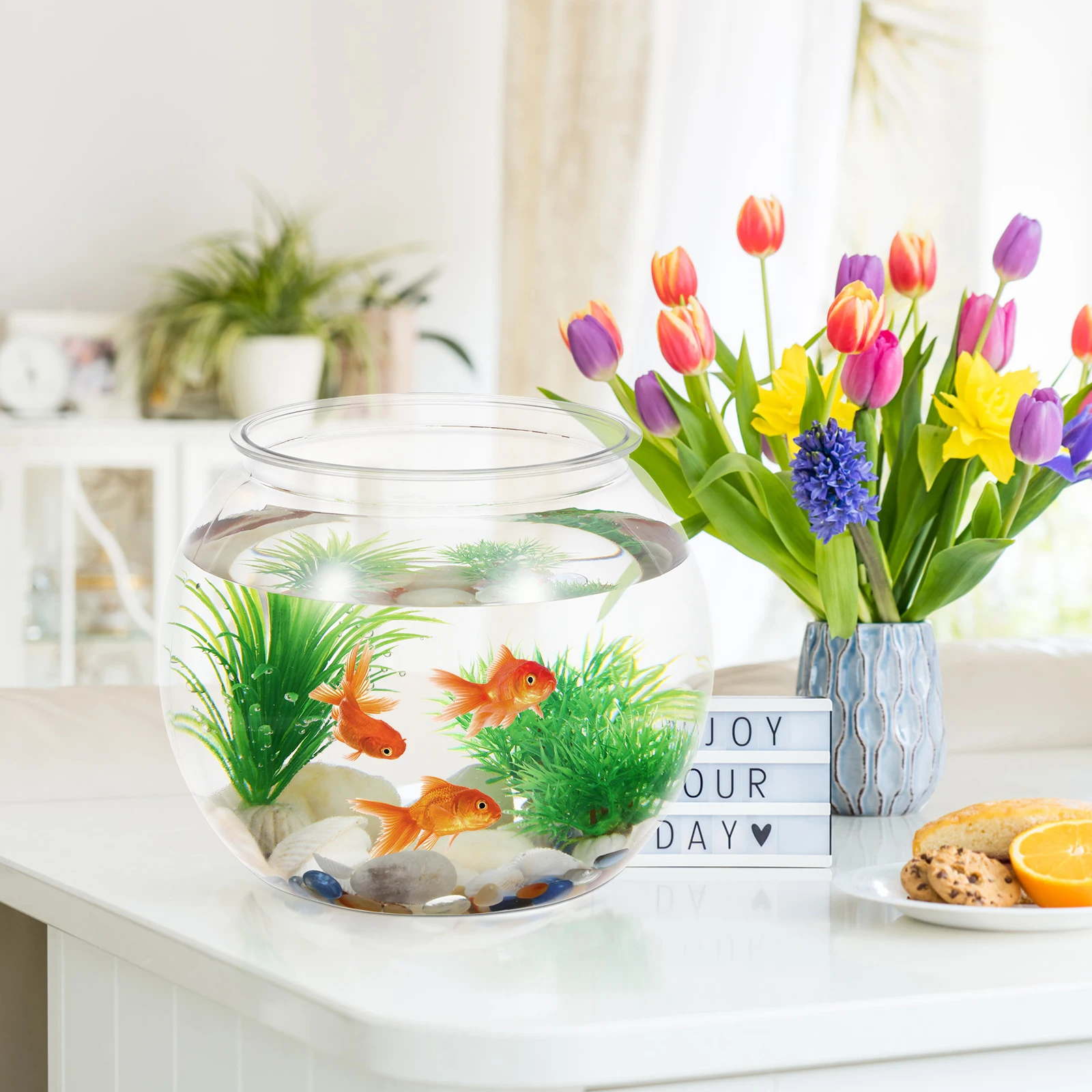 Delicate Desktop Ornamental Fish Tank Small Plastic Goldfish Bowl for Home Office Durable Clear Fish Keeper Portable Aquarium 
Delicate Desktop Ornamental Fish Tank Small Plastic Goldfish Bowl for Home Office Durable Clear Fish Keeper Portable Aquarium
