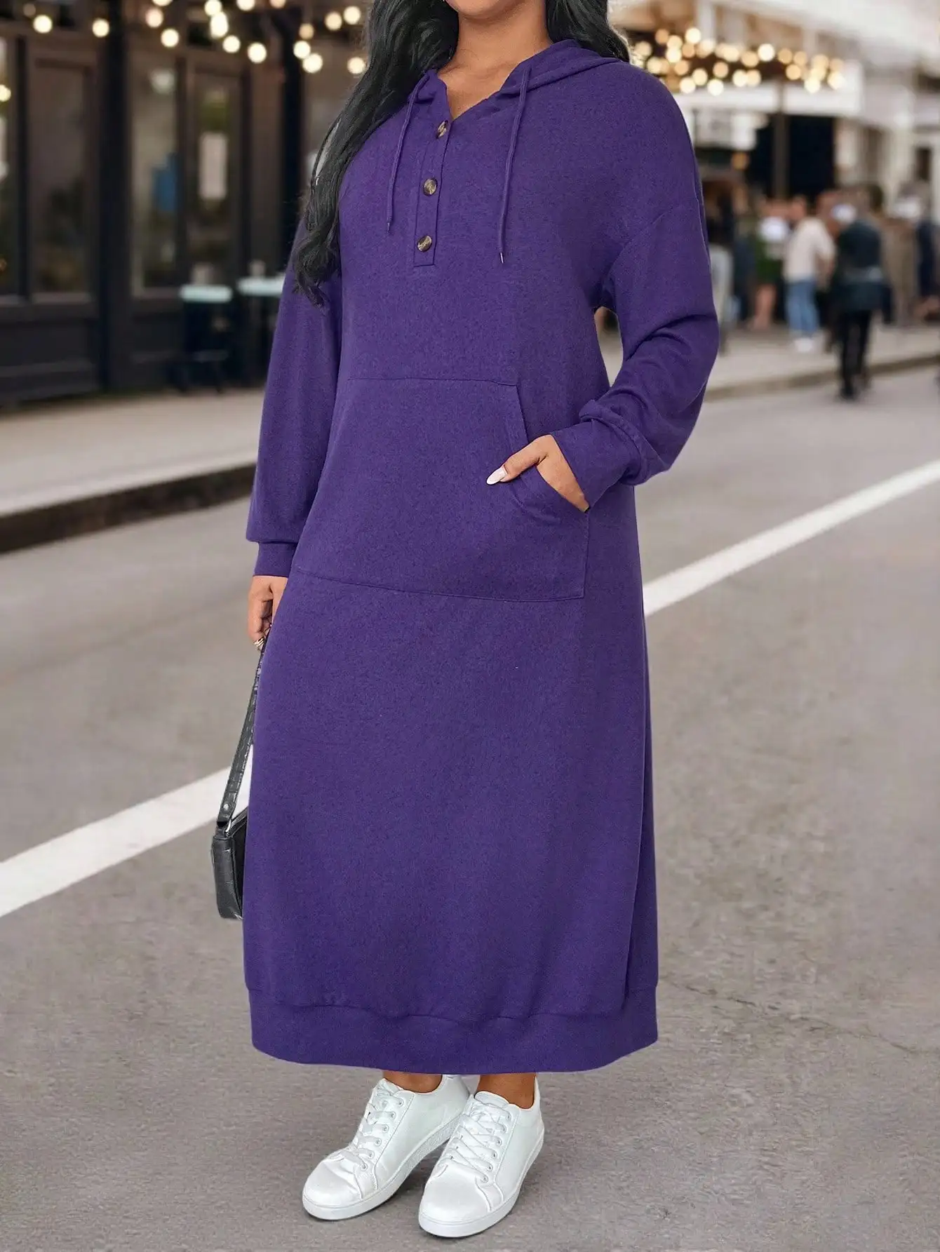 Фиолетовое платье-свитшот большого размера с капюшоном и длинными рукавами, с передним карманом, для повседневной носки осенью и зимой
Фиолетовое платье-свитшот большого размера с капюшоном и длинными рукавами, с передним карманом, для повседневной носки осенью и зимой