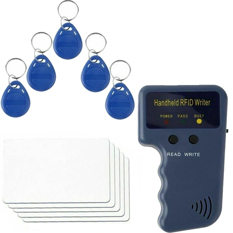 1Set EM4100 RFID Copier Writer Duplicator Programmer Reader + T5577 EM4305 Rewritable ID Keyfobs Tags Card Plastic 125Khz 
1Set EM4100 RFID Copier Writer Duplicator Programmer Reader + T5577 EM4305 Rewritable ID Keyfobs Tags Card Plastic 125Khz