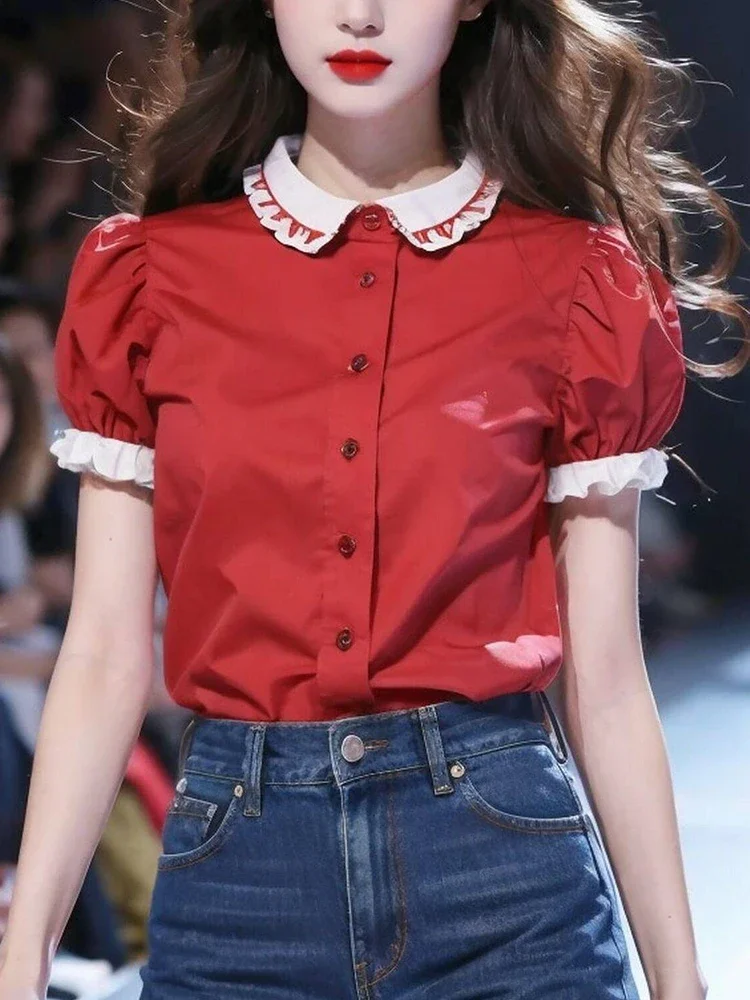 Summer New High Quality Patchwork Collar Fashion Slim Design Women's Wear Single Breasted Office Lady Red Shirt E6223
Summer New High Quality Patchwork Collar Fashion Slim Design Women's Wear Single Breasted Office Lady Red Shirt E6223