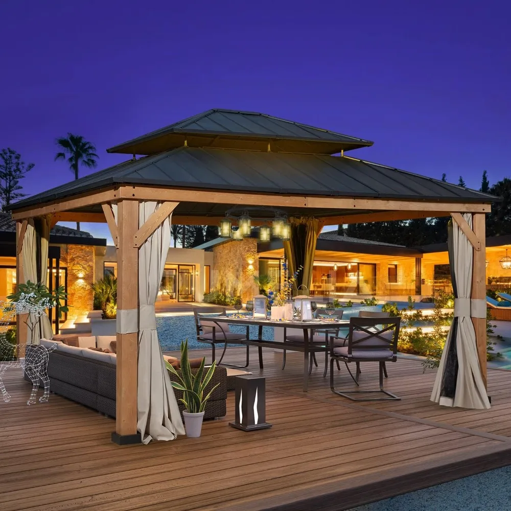 Outdoor Hardtop Gazebo, Cedar Wood Framed Gazebo with Powder Coated Metal Roof for Gardens, Patios, Lawns
Outdoor Hardtop Gazebo, Cedar Wood Framed Gazebo with Powder Coated Metal Roof for Gardens, Patios, Lawns