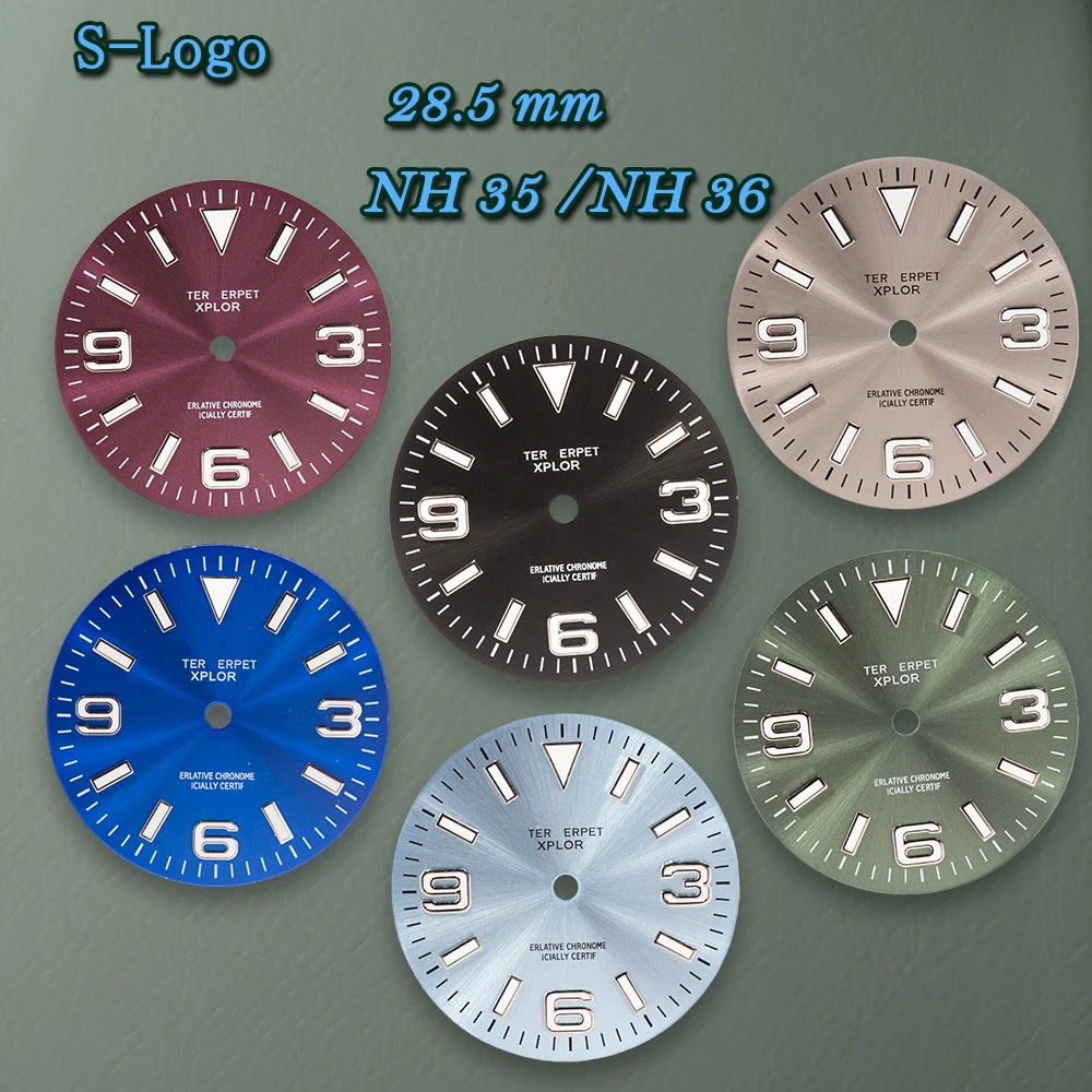 S Logo 28.5mm Sunray Ex plorer Dial Suitable For NH35/8215 Movement Ice Blue Lminous Quality Watch Modification Accessories
S Logo 28.5mm Sunray Ex plorer Dial Suitable For NH35/8215 Movement Ice Blue Lminous Quality Watch Modification Accessories