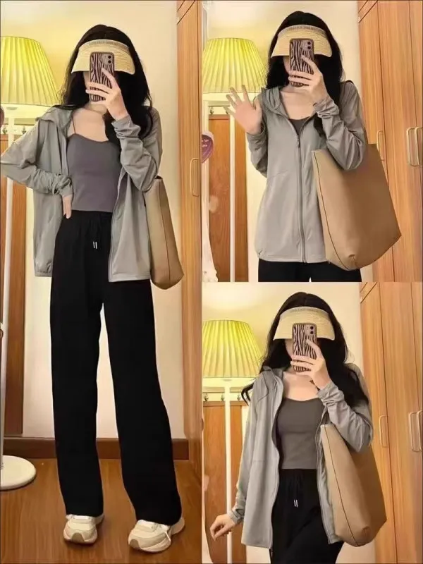 Light Grey Ice Silk Hooded UV Protection Clothing Women Summer Thin Breathable Loose Casual Zipper Jacket Polyester Fiber
Light Grey Ice Silk Hooded UV Protection Clothing Women Summer Thin Breathable Loose Casual Zipper Jacket Polyester Fiber