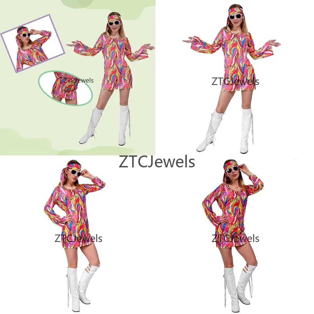 Hippie Cosplay Costume for Women 1960s Flower Power Festival Outfit Bohemian Vintage Dress with Accessories
Hippie Cosplay Costume for Women 1960s Flower Power Festival Outfit Bohemian Vintage Dress with Accessories