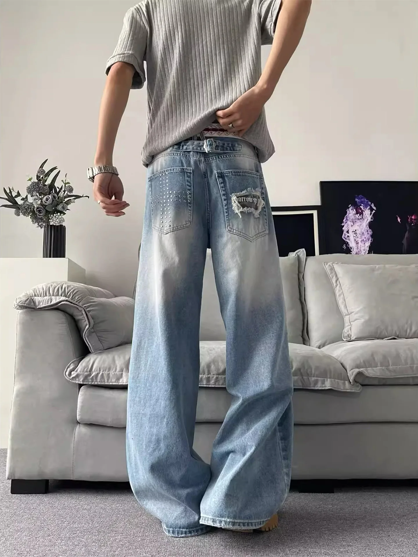 American High Street Cross Nail Knife Jeans Men Handsome Design CleanFit Flared Straight Leg Pants Youthful Trendy Style
American High Street Cross Nail Knife Jeans Men Handsome Design CleanFit Flared Straight Leg Pants Youthful Trendy Style