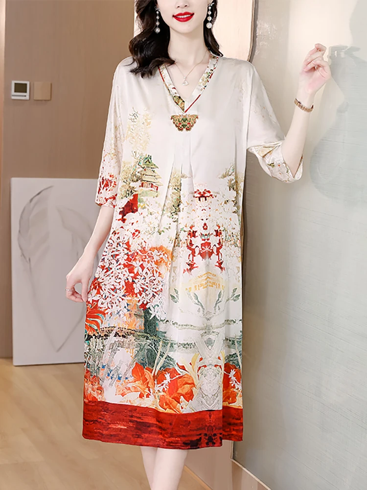 Women Korean Vintage Print Silk Midi Dress 2023 Fashion Elegant Loose Waist Porm Dress Spring Summer Chic Casual Party Vestidos
Women Korean Vintage Print Silk Midi Dress 2023 Fashion Elegant Loose Waist Porm Dress Spring Summer Chic Casual Party Vestidos