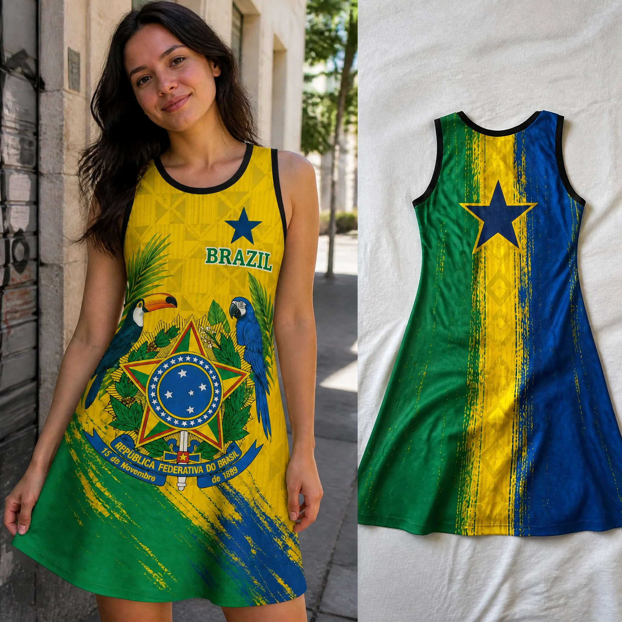 Womens Brazil Yellow Loose Dress Star Parrot Crest Print Sleeveless Summer Casual Line Tank Dress Vacation Street Wear Daily Fit
Womens Brazil Yellow Loose Dress Star Parrot Crest Print Sleeveless Summer Casual Line Tank Dress Vacation Street Wear Daily Fit