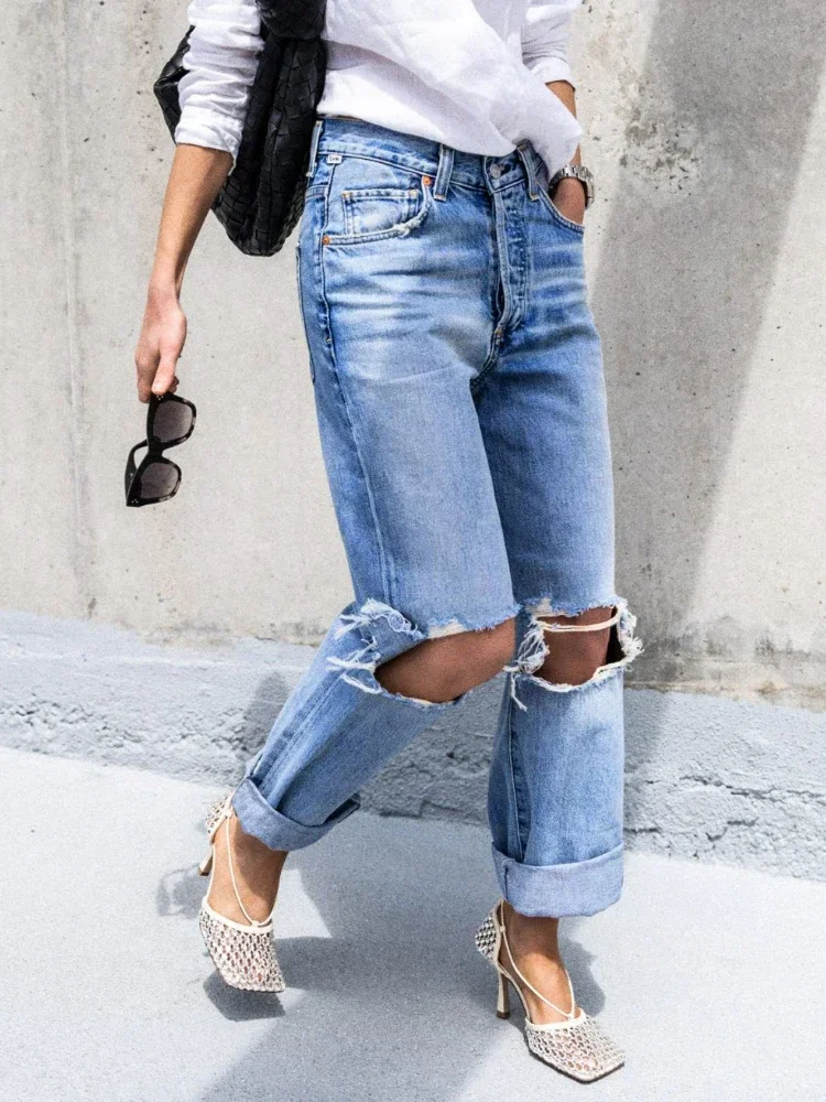 Women Jeans Denim Pants Hole Straight Trousers Long Pant Casual Regular Simple Pockets Elegant Splice High Waist Autumn
Women Jeans Denim Pants Hole Straight Trousers Long Pant Casual Regular Simple Pockets Elegant Splice High Waist Autumn
