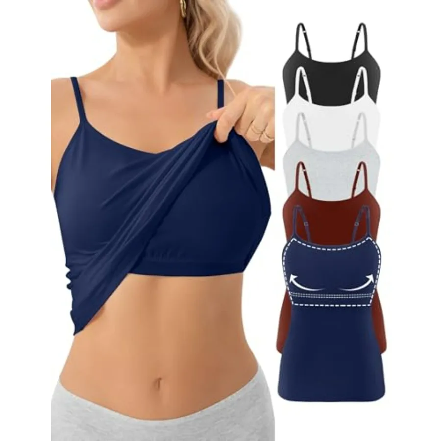 5 Pack Cotton Tank Tops with Built in Bras for Women Adjustable Spaghetti Strap Camisole Top Basic Undershirts Camis
5 Pack Cotton Tank Tops with Built in Bras for Women Adjustable Spaghetti Strap Camisole Top Basic Undershirts Camis