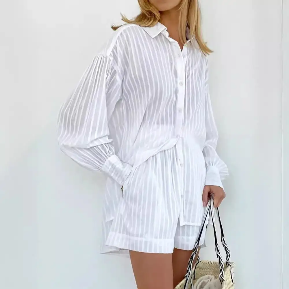 Women's White Vertical Striped Shirt And Shorts Set Long Sleeve Cardigan Casual Summer Fashion Three-Piece Suit Versatile Aud...
Women's White Vertical Striped Shirt And Shorts Set Long Sleeve Cardigan Casual Summer Fashion Three-Piece Suit Versatile Aud...