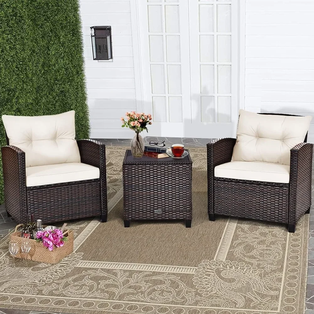 3-piece Terrace Furniture Set, Conversation Set, with 2 Soft Cushioned Armchairs and Glass Tabletop Table, Outdoor
3-piece Terrace Furniture Set, Conversation Set, with 2 Soft Cushioned Armchairs and Glass Tabletop Table, Outdoor