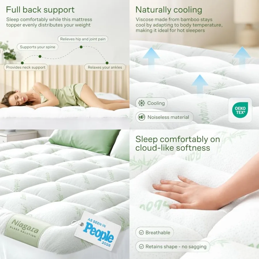 Ultra Soft King Size Mattress Topper - Rayon Derived from Bamboo Pillow Top Mattress Pad for Back Pain Relief - Naturally Cooling for Hot Sleepers, Green
Ultra Soft King Size Mattress Topper - Rayon Derived from Bamboo Pillow Top Mattress Pad for Back Pain Relief - Naturally Cooling for Hot Sleepers, Green