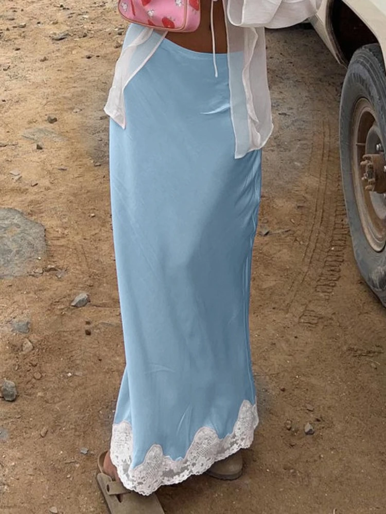 Woman Clothes High Waist Lace Patchwork Skirts Female Elegant Slim Long Maxi Dress Vacation Party Streetwear Zip-up Satin Skirt
Woman Clothes High Waist Lace Patchwork Skirts Female Elegant Slim Long Maxi Dress Vacation Party Streetwear Zip-up Satin Skirt