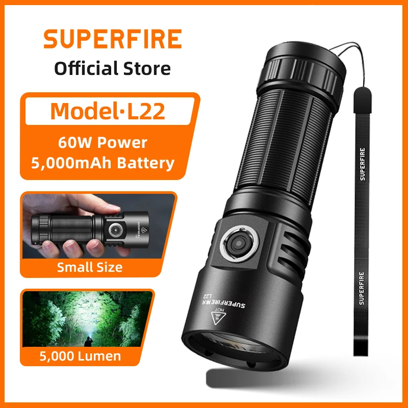 SUPERFIRE L22 60W High Power Torch – Super Bright 3 LED Flashlight, 5000mAh USB-C Rechargeable for Outdoor Camping & Emergency
SUPERFIRE L22 60W High Power Torch – Super Bright 3 LED Flashlight, 5000mAh USB-C Rechargeable for Outdoor Camping & Emergency
