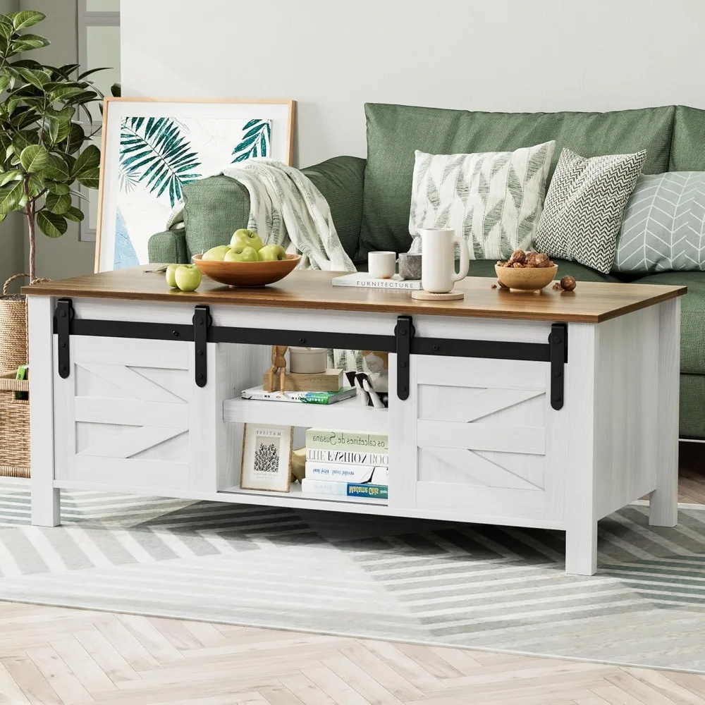Coffee Table with Sliding Barn Doors & Storage, Wooden Center Rectangular Cabinet with Adjustable Shelves, for Livingroom, Bedr
Coffee Table with Sliding Barn Doors & Storage, Wooden Center Rectangular Cabinet with Adjustable Shelves, for Livingroom, Bedr