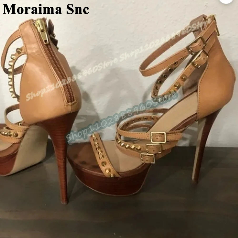 Khaki Rivets Buckle Strappy Platform Sandals Stilettos High Heel Shoes For Women Back Zipper Open Toe Trendy Zapatos Para Mujer
Khaki Rivets Buckle Strappy Platform Sandals Stilettos High Heel Shoes For Women Back Zipper Open Toe Trendy Zapatos Para Mujer