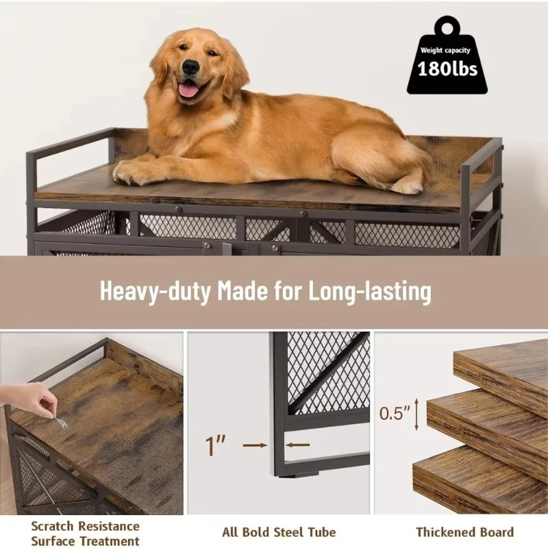 Large Dog Crate, 48 Inch Wooden Dog Kennel for XLarge Dogs, Heavy Duty Dogs Furniture Indoor Wire Dog Cage with Caster Wheels
Large Dog Crate, 48 Inch Wooden Dog Kennel for XLarge Dogs, Heavy Duty Dogs Furniture Indoor Wire Dog Cage with Caster Wheels