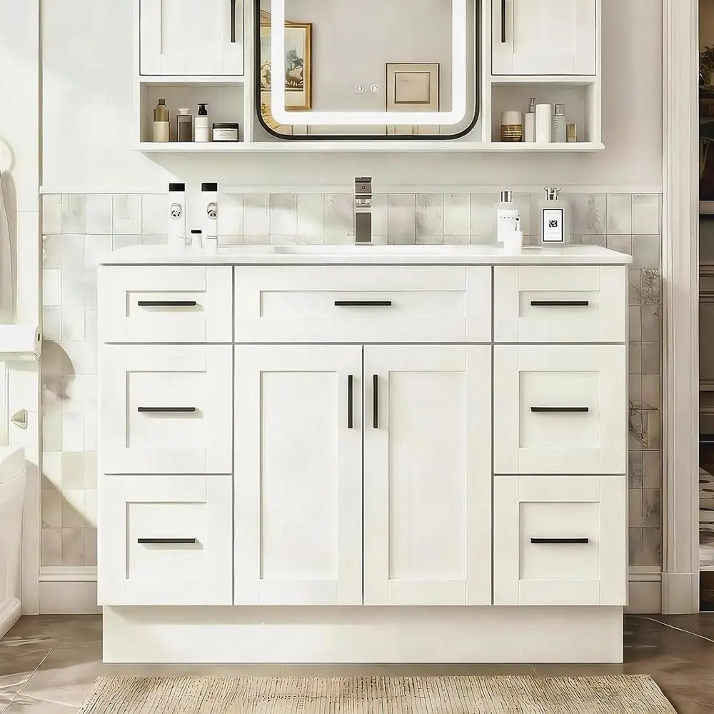 Elegant 48 Vanity with Ceramic Sink and 6 Soft-Close Drawers, Roomy White Cabinet with Enhanced Traction
Elegant 48 Vanity with Ceramic Sink and 6 Soft-Close Drawers, Roomy White Cabinet with Enhanced Traction