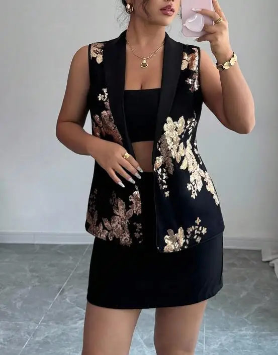 Temperament Sequin Flower Decoration Sleeveless Lapel Vest Coat Autumn Women's Fashionable Personality Casual Sleeveless Vest
Temperament Sequin Flower Decoration Sleeveless Lapel Vest Coat Autumn Women's Fashionable Personality Casual Sleeveless Vest