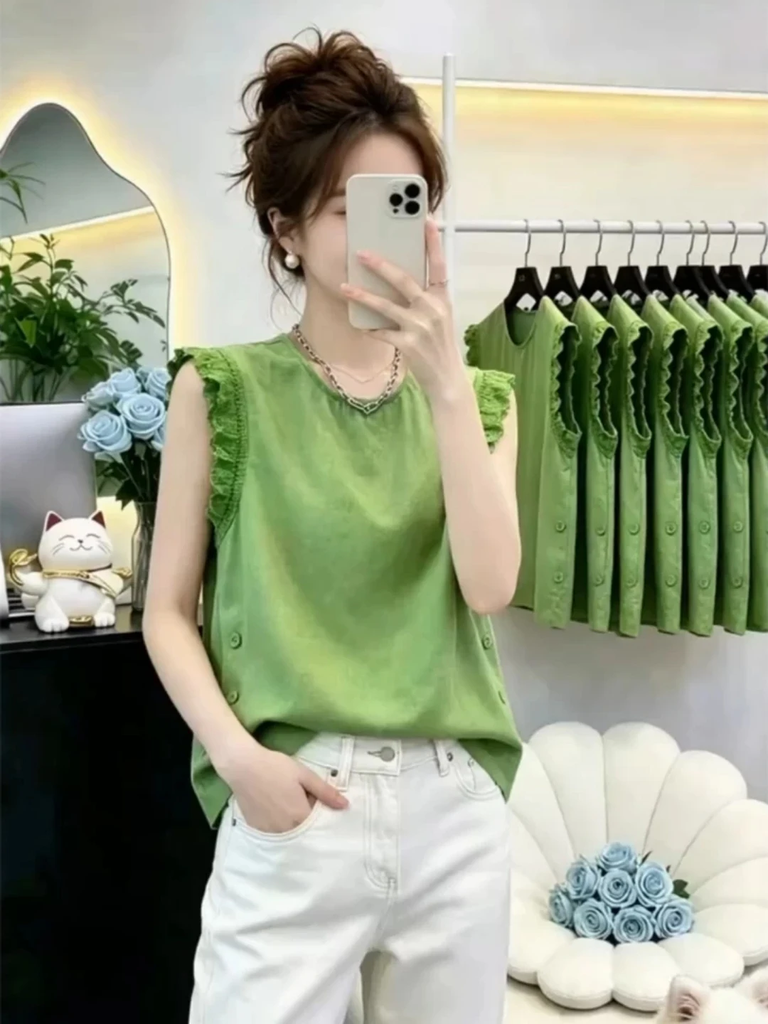 Elegant Green Sleeveless Lace Shirt Women's Summer plus Size Beautifully Designed Casual Fashion Korean Style round Neck Top
Elegant Green Sleeveless Lace Shirt Women's Summer plus Size Beautifully Designed Casual Fashion Korean Style round Neck Top