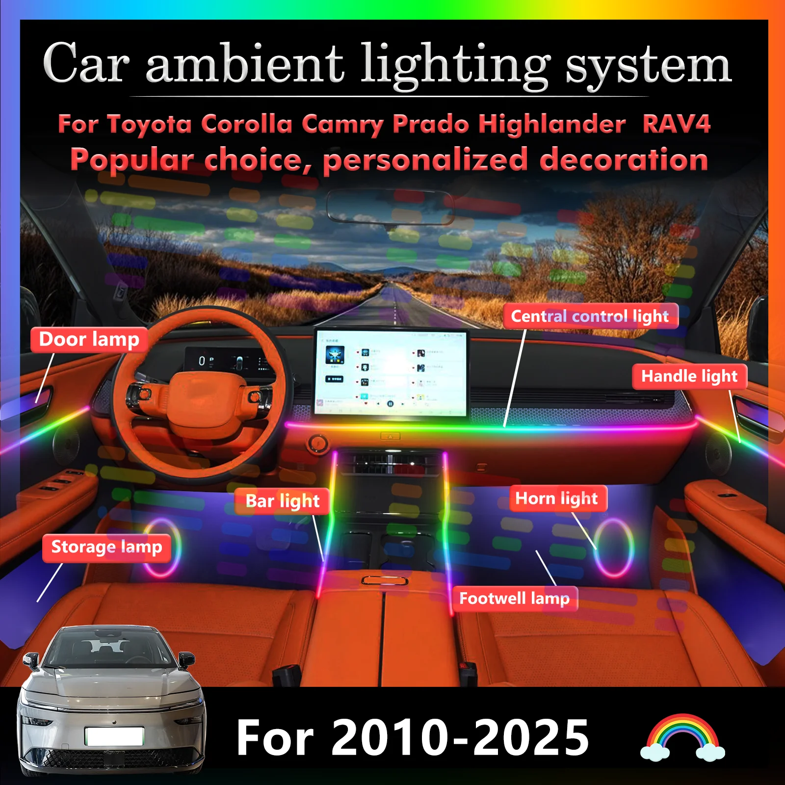 For Toyota Corolla Camry Prado Highlander RAV4 Vehicle Interior Decorative Lights - RGBW LED Strip, 4-in-1 Color Mixing
For Toyota Corolla Camry Prado Highlander RAV4 Vehicle Interior Decorative Lights - RGBW LED Strip, 4-in-1 Color Mixing