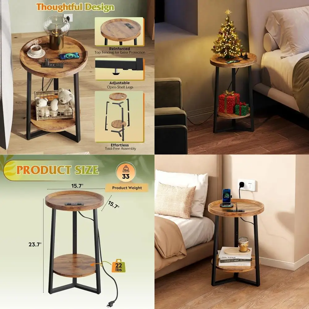 Charging Station End Table, 2-Tier Living/Bedroom Side Table, Storage Round Nightstand, Wood & Metal, Rustic Brown for Small Spa
Charging Station End Table, 2-Tier Living/Bedroom Side Table, Storage Round Nightstand, Wood & Metal, Rustic Brown for Small Spa
