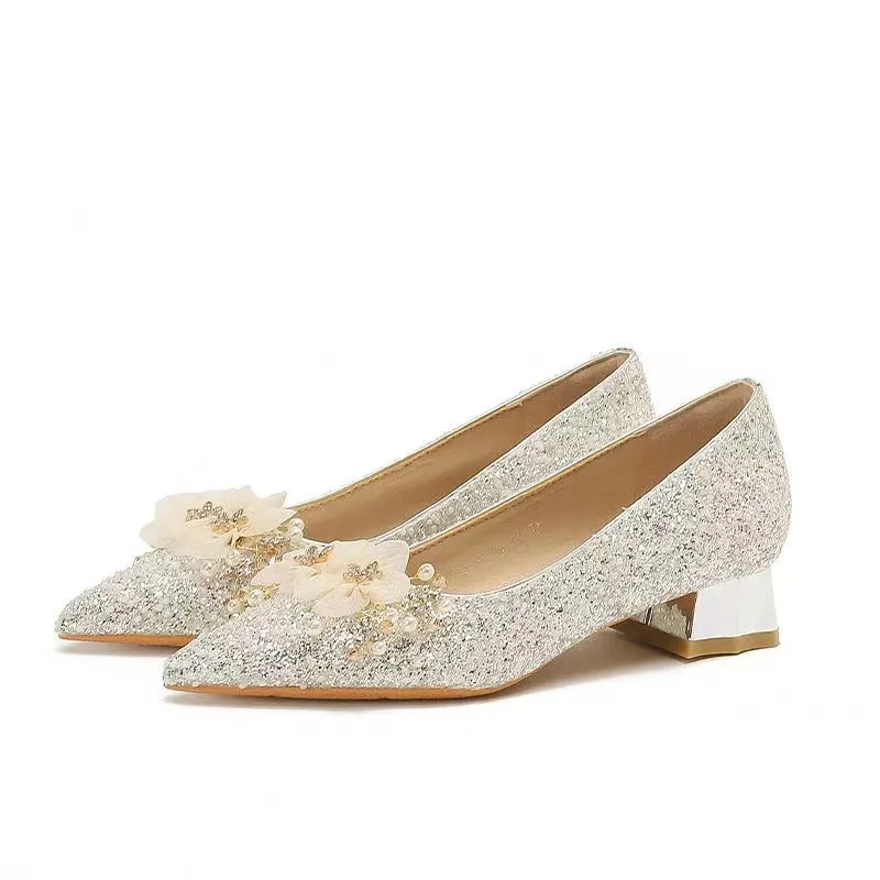French Style Thick Heeled Wedding Shoes for Bridal Dresses for Women High Heels for Women Crystal Shoes for Women Pumps 
French Style Thick Heeled Wedding Shoes for Bridal Dresses for Women High Heels for Women Crystal Shoes for Women Pumps