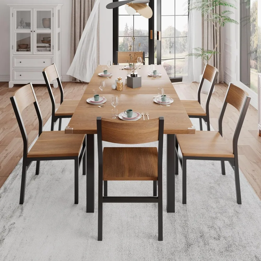 7-Piece Dining Room Table Set with 6 Chairs, 63" Extendable Dining Table & Chairs Set for 4-6, MDF Board & Metal Frame, Dinette
7-Piece Dining Room Table Set with 6 Chairs, 63" Extendable Dining Table & Chairs Set for 4-6, MDF Board & Metal Frame, Dinette