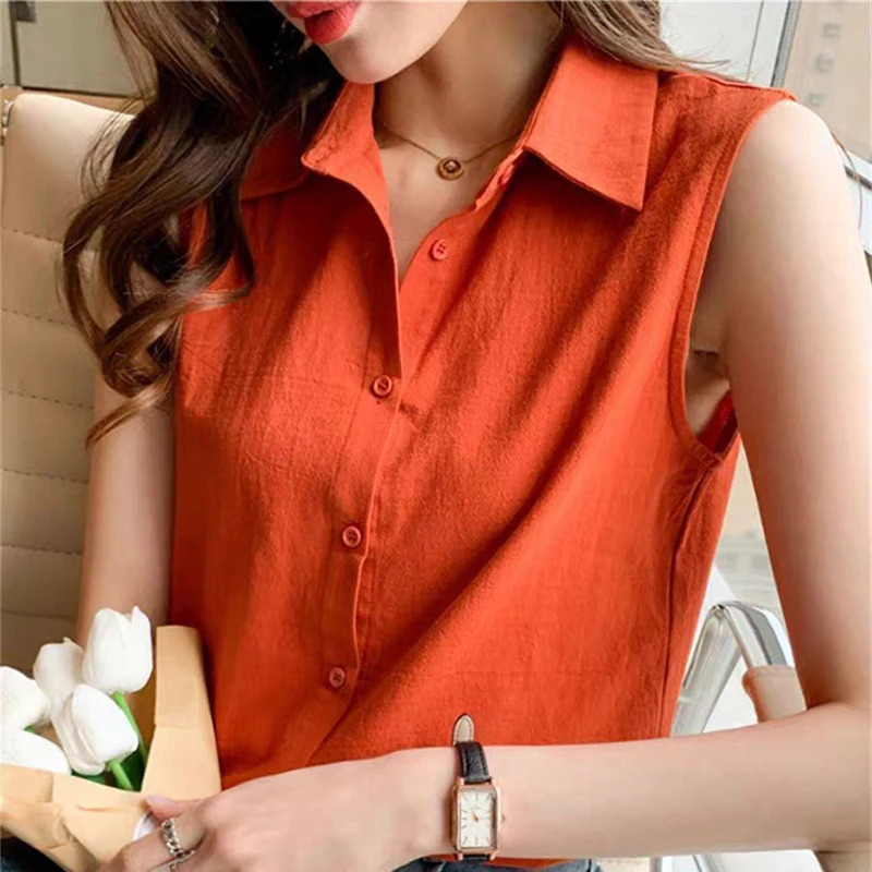 Fashion Lapel Button Spliced Solid Color Sleeveless Shirts Women Clothing Summer New Loose Office Lady Tops Korean Blouses
Fashion Lapel Button Spliced Solid Color Sleeveless Shirts Women Clothing Summer New Loose Office Lady Tops Korean Blouses