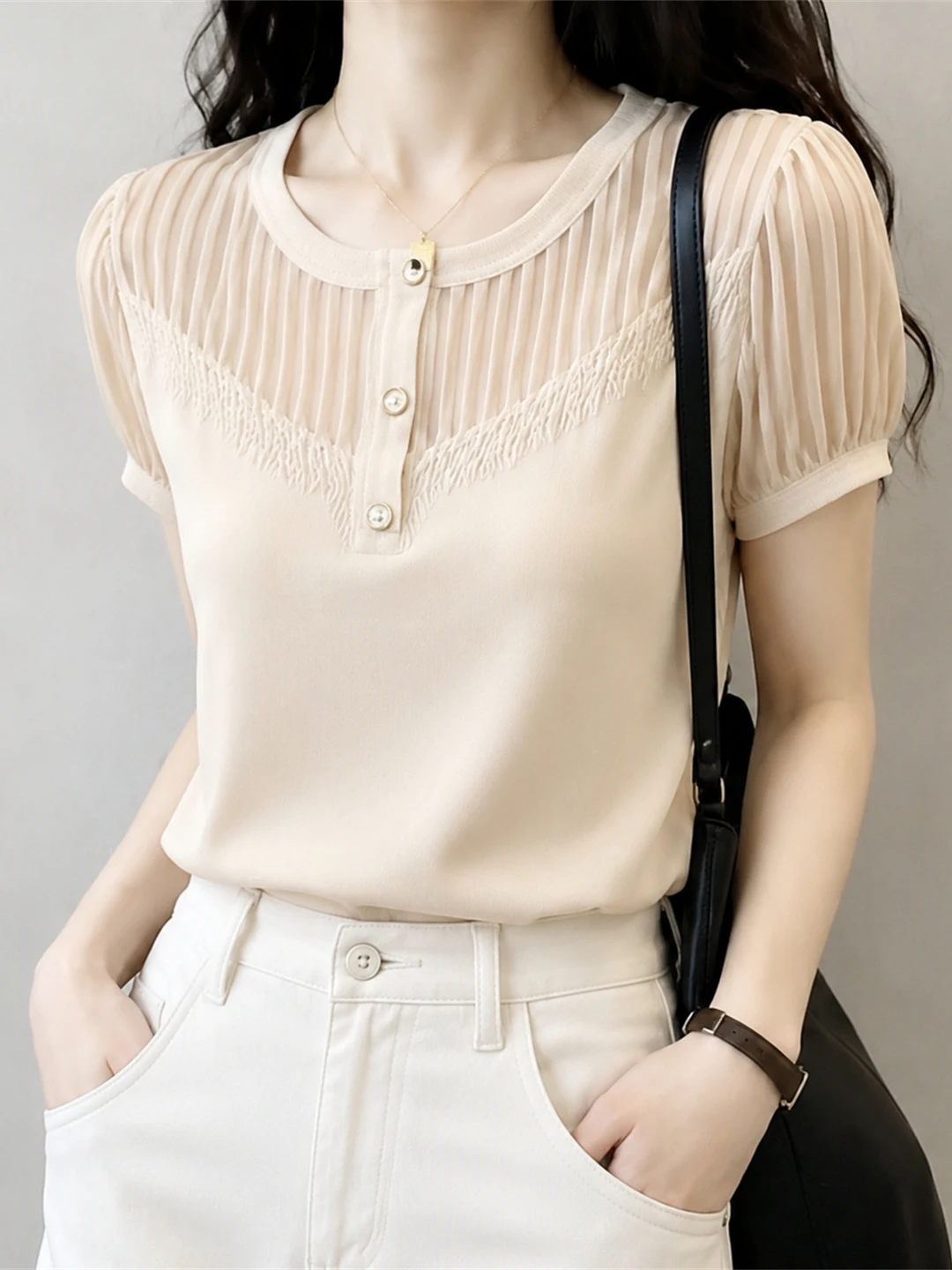 Simple Ice Silk Half Open round Neck Knitted Top Short Sleeve Summer Casual Style Women's Fashionable Small Shirt Commute Wind
Simple Ice Silk Half Open round Neck Knitted Top Short Sleeve Summer Casual Style Women's Fashionable Small Shirt Commute Wind