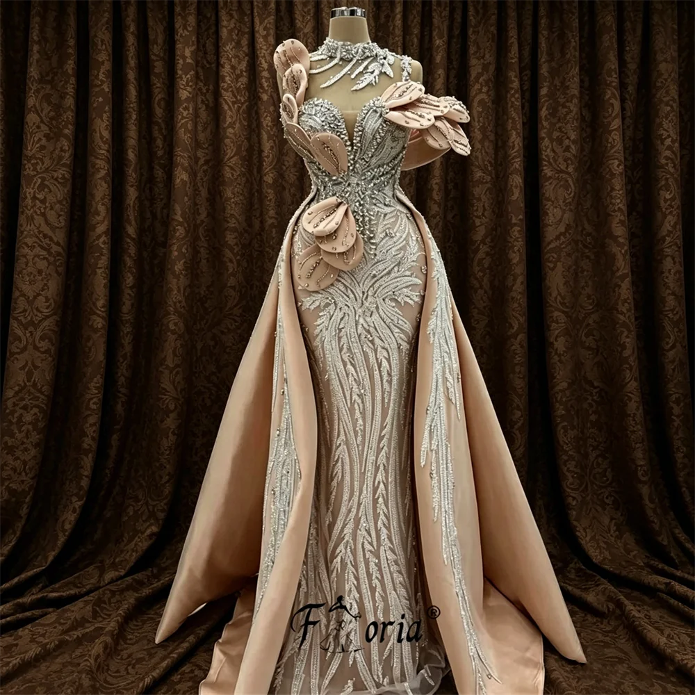 Gorgeous Women's Formal Evening Gowns with Detachable Train Dubai Champagne Beaded Long Wedding Party Robe de Soiree Customized
Gorgeous Women's Formal Evening Gowns with Detachable Train Dubai Champagne Beaded Long Wedding Party Robe de Soiree Customized