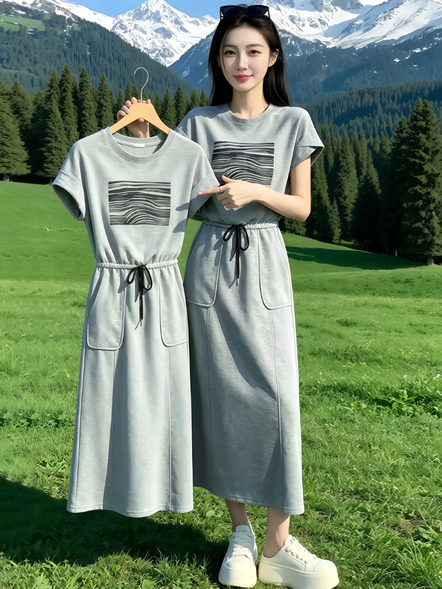 Summer Casual Sporty Two-Piece Set Grey Short Sleeve T-Shirt High Waist Midi Skirt Comfortable Elastic Waistband Fashion Set
Summer Casual Sporty Two-Piece Set Grey Short Sleeve T-Shirt High Waist Midi Skirt Comfortable Elastic Waistband Fashion Set