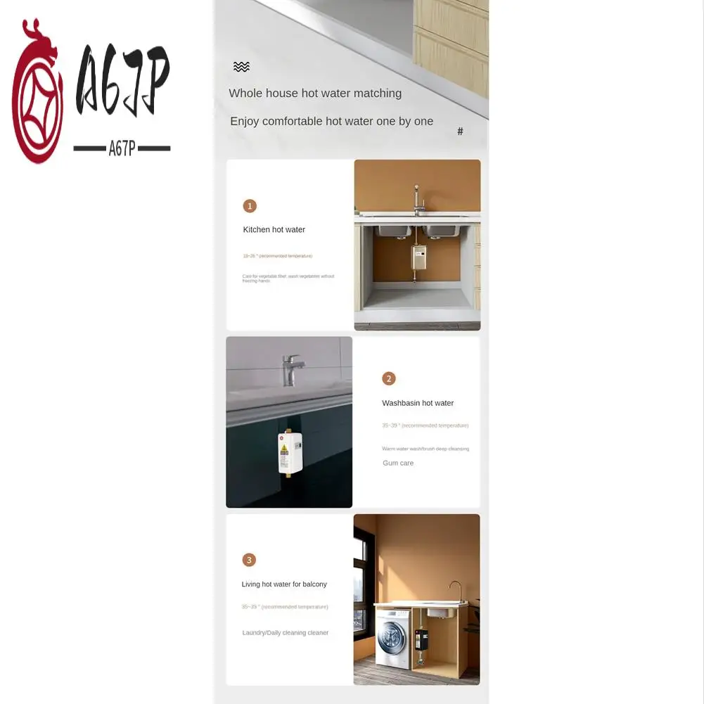 A67P-3800W Electric Water Heater Instantaneous Tankless Instant Hot Water Heater Shower Flow Water Boiler 220V
A67P-3800W Electric Water Heater Instantaneous Tankless Instant Hot Water Heater Shower Flow Water Boiler 220V